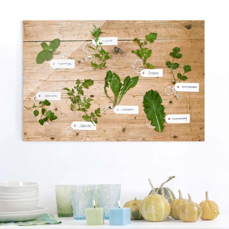 Glasbild - Querformat Kräuter mit Beschriftung