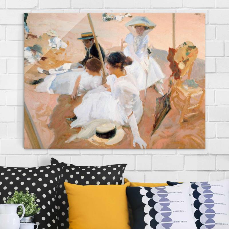 Glasbild Kunstdruck Joaquin Sorolla - Unter der Markise am Strand
