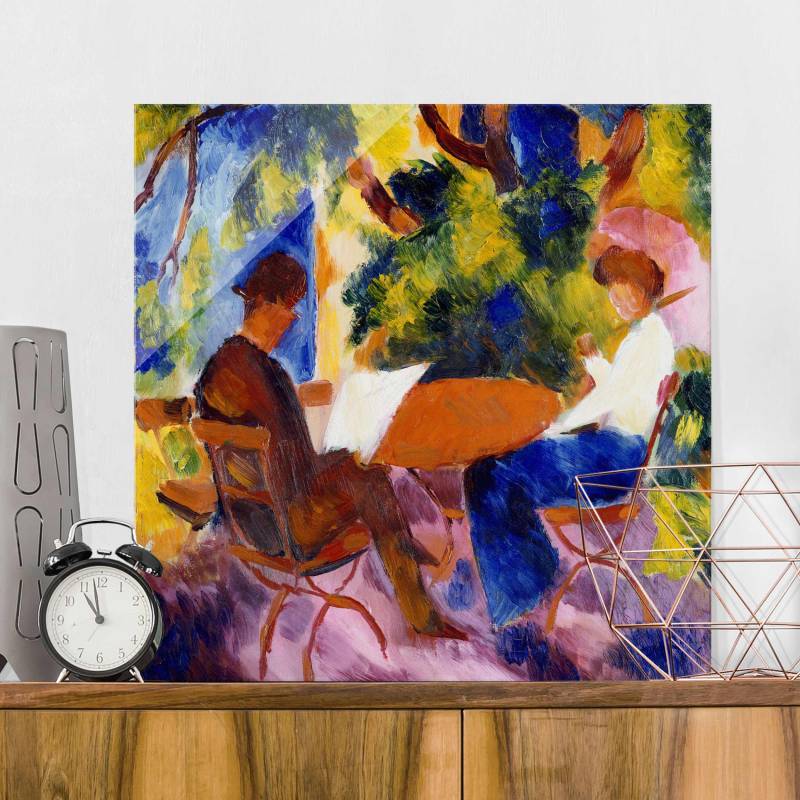 Glasbild - Quadrat August Macke - Paar am Gartentisch