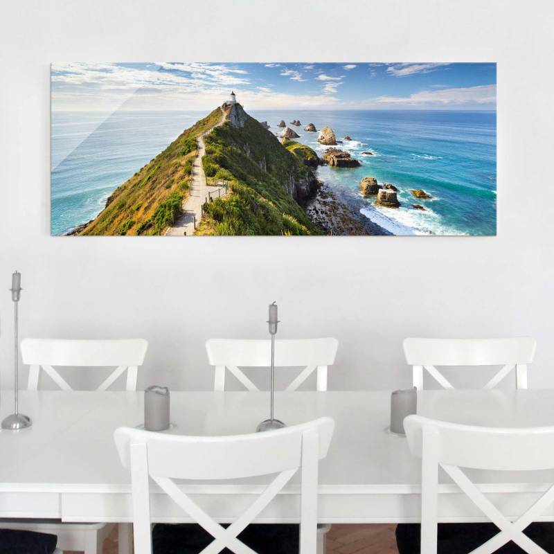 Glasbild Natur & Landschaft Nugget Point Leuchtturm und Meer Neuseeland