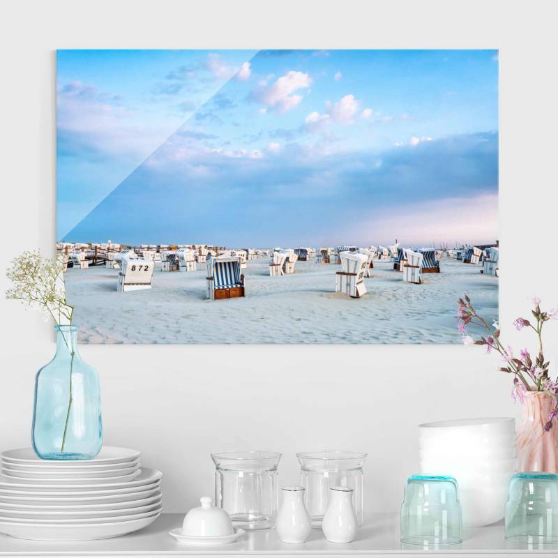 Glasbild Strandkörbe an der Nordsee