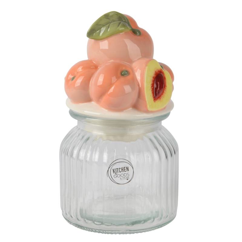 Glasgefäß mit Porzellan-Deckel Pfirsich-Motiv Ø 11 cm x 19 cm