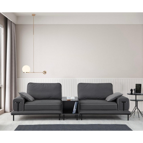 Grauer Polster Dreisitzer Wohnzimmer 3-Sitzer Couch Textil Sitzmöbel