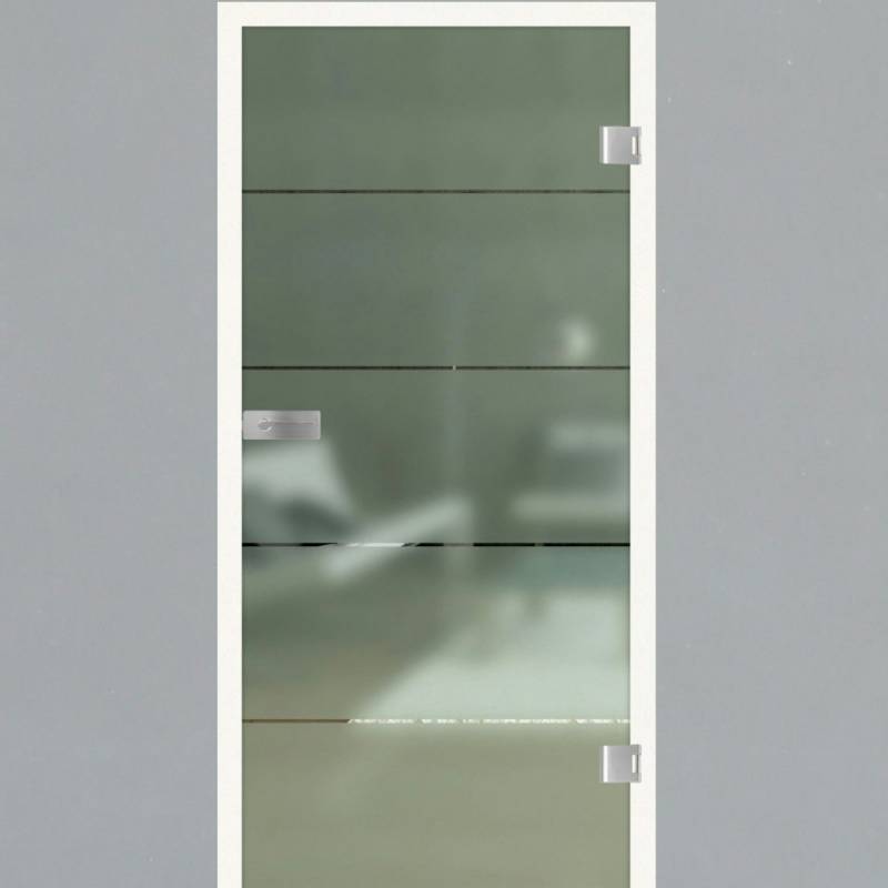Griffwerk Glasdrehtür (ESG) LINES FOUR 503 ESG PURE WHITE teilmattiert 834x1972x8mm Cube/Office DIN L von Griffwerk