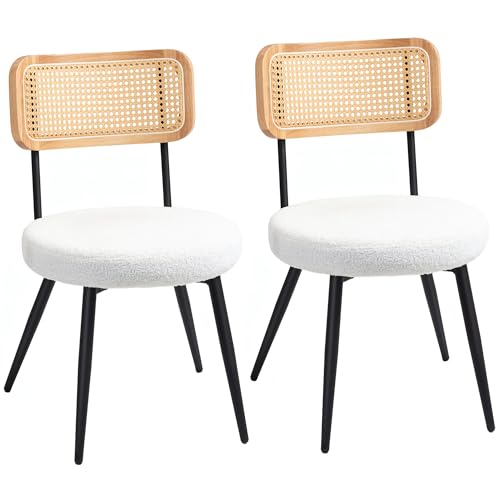HOMCOM 2er-Set Esszimmerstühle Bohemian Küchenstuhl mit Rattan-Rückenlehne, gepolsterter Sitzfläche und Metallbeinen für Wohnzimmer, Esszimmer, Schlafzimmer, weiß HOMCOM 2er-Set Esszimmerstühle Bohemian Küchenstuhl mit Rattan-Rückenlehne, gepolsterter Sitzfläche und Metallbeinen für Wohnzimmer, Esszimmer, Schlafzimmer, weiß