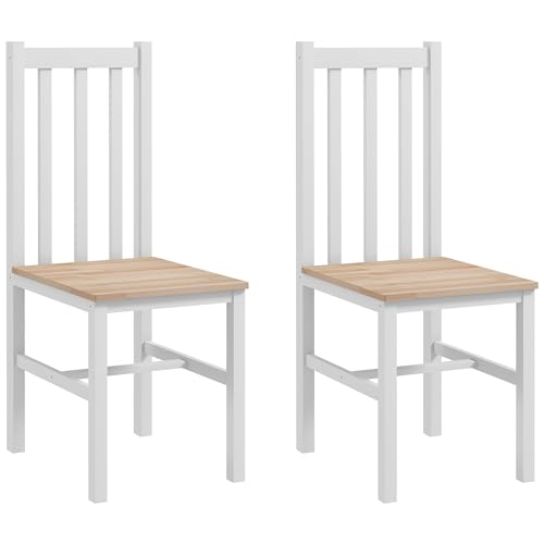 HOMCOM 2er Set Esszimmerstühle Küchenstuhl mit Lattenrost Kiefernholzgestell für Wohn- und Esszimmer Belastung 120 kg 38,5x47,5x99 cm Weiß HOMCOM 2er Set Esszimmerstühle Küchenstuhl mit Lattenrost Kiefernholzgestell für Wohn- und Esszimmer Belastung 120 kg 38,5x47,5x99 cm Weiß