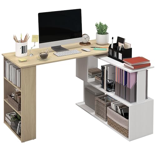 HOMCOM Eckschreibtisch Drehbarer Schreibtisch L-förmiger Schreibtisch mit Regal Schreibtisch mit Regalen Bürotisch mit Regalen Arbeitstisch 120x110x74,5 cm Natur und Weiß HOMCOM Eckschreibtisch Drehbarer Schreibtisch L-förmiger Schreibtisch mit Regal Schreibtisch mit Regalen Bürotisch mit Regalen Arbeitstisch 120x110x74,5 cm Natur und Weiß von HOMCOM
