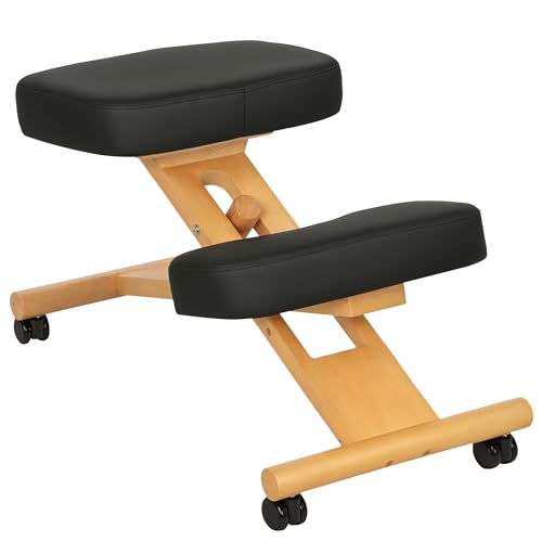 HOMCOM Ergonomischer Kniestuhl mit einstellbarer Höhe, Ergonomischer Haltungsstuhl für Büro und Zuhause, Ergonomischer Kniestuhl aus Holz mit Rollen, Schwarz HOMCOM Ergonomischer Kniestuhl mit einstellbarer Höhe, Ergonomischer Haltungsstuhl für Büro und Zuhause, Ergonomischer Kniestuhl aus Holz mit Rollen, Schwarz von HOMCOM