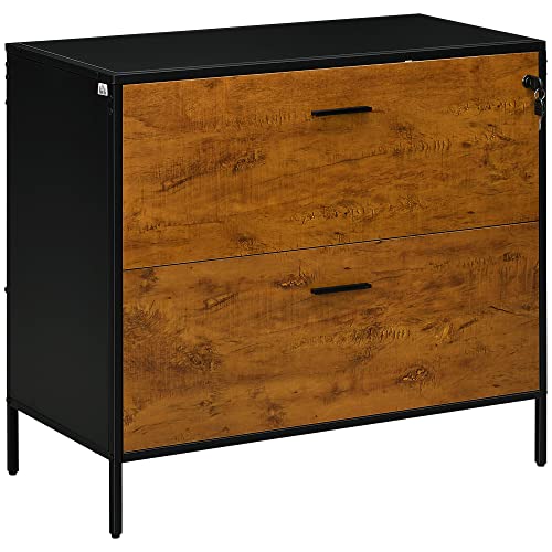 HOMCOM Industrieller Büro-Schubladenschrank mit 2 Schubladen Ordner-Schubladenschrank mit Schloss und Hängeregisterschrank für A4 Format 80x39x73,5 cm Braun von HOMCOM