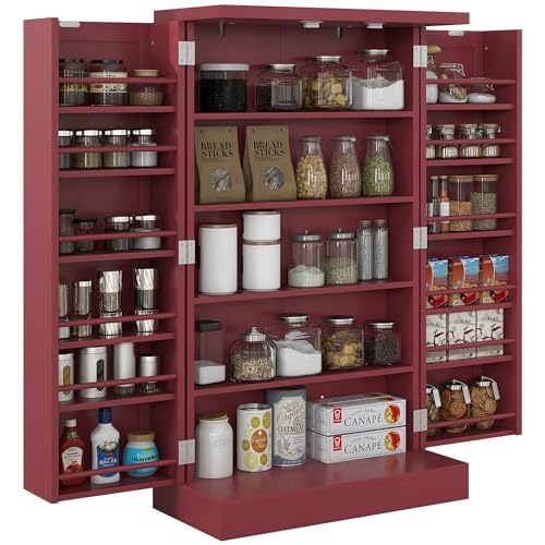 HOMCOM Küchenschrank Küchenbuffet Geschirrschrank modernes Aufbewahrungsmöbel mit Schränken, verstellbarem Regal und 12 Gewürzhaltern, Vorratskammer für Esszimmer, Wohnzimmer, 60 x 30 x 104 cm, rot HOMCOM Küchenschrank Küchenbuffet Geschirrschrank modernes Aufbewahrungsmöbel mit Schränken, verstellbarem Regal und 12 Gewürzhaltern, Vorratskammer für Esszimmer, Wohnzimmer, 60 x 30 x 104 cm, rot
