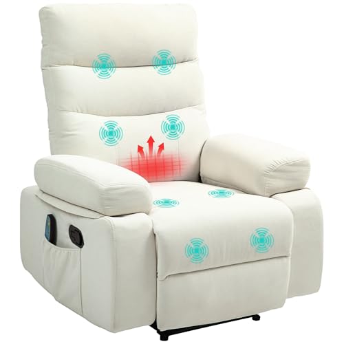 HOMCOM Massagesessel Relaxsessel elektrisch mit Kippfunktion Vibration Heizung mit Fußstütze, Seitentasche, Fernbedienung, Creme
