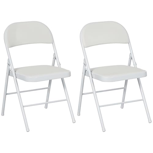 HOMCOM gepolsterte Klappstühle Satz von 2 PU-Leder klappbare Stühle mit gepolstertem Sitz und Metallrahmen für Home Office Esszimmer Computer Schreibtisch Empfangsraum Weiß HOMCOM gepolsterte Klappstühle Satz von 2 PU-Leder klappbare Stühle mit gepolstertem Sitz und Metallrahmen für Home Office Esszimmer Computer Schreibtisch Empfangsraum Weiß