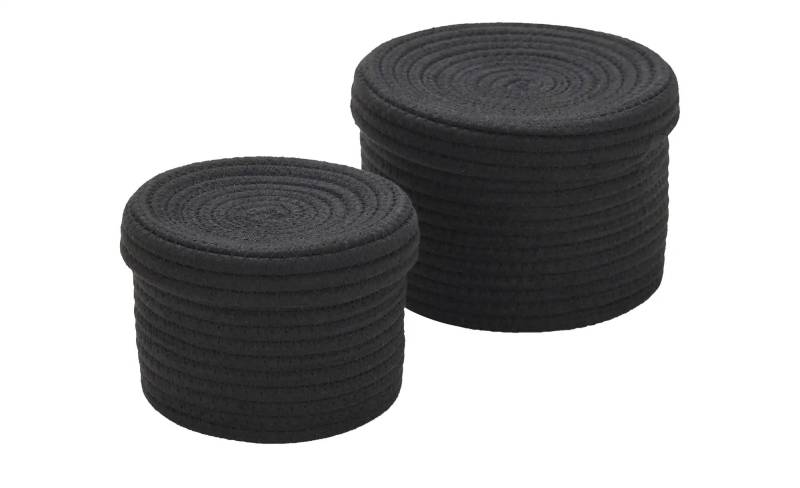 HOME STORY Aufbewahrungskorb mit Deckel  2er Set   ¦ schwarz ¦ Polyester,Baumwolle ¦ Maße (cm): H: 14  Ø: 19 Aufbewahrung > Körbe - Höffner