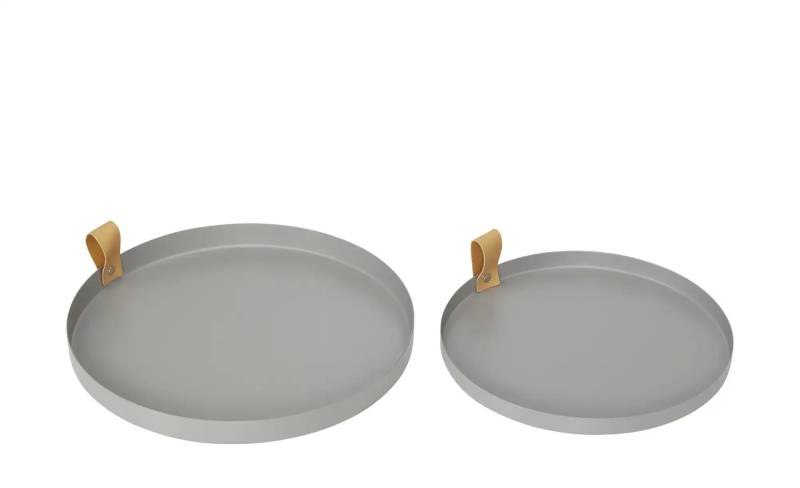 HOME STORY Deko Teller  2er-Set   ¦ grau ¦ Eisen,Kunstleder ¦ Maße (cm): H: 2,5  Ø: 30 Accessoires > Deko-Schalen - Höffner