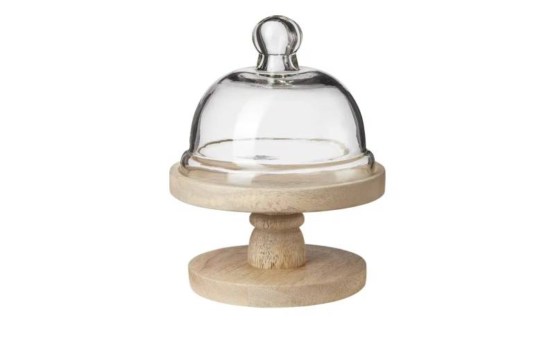 HOME STORY Etagere mit Glasglocke   ¦ holzfarben ¦ Holz,Glas ¦ Maße (cm): H: 19  Ø: 15.5 Geschirr > Einzelgeschirrteile - Höffner
