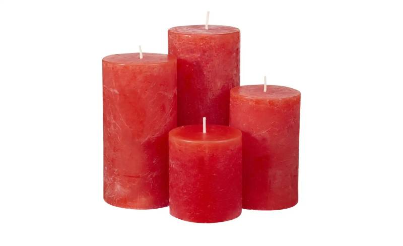 HOME STORY Stumpenkerze  4er Set   ¦ rot ¦ Paraffin ¦ Maße (cm): B: 14 H: 15,5 T: 14.0 Accessoires > Kerzen & Kerzenständer - Höffner