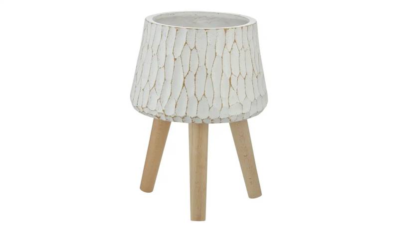 HOME STORY Übertopf auf Holzbeinen   ¦ weiß ¦ Magnesia,Fiberglas,Holz ¦ Maße (cm): H: 40  Ø: 28 Accessoires > Dekoartikel - Höffner