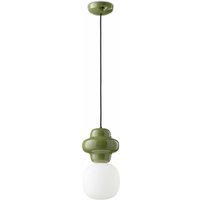 Hängelampe Glas Keramik E14 Grün Weiß Retro von Ferroluce
