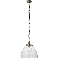 Hängelampe Glas Metall E27 rund Ø 33 cm in Silber Industrial Hängelampe Glas Metall E27 rund Ø 33 cm in Silber Industrial von Endon