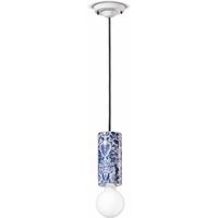 Hängelampe Keramik E27 D: 8 cm Blau Muster rund Retro von Ferroluce