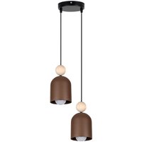 Hängelampe Rostbraun Metall Holz 2-flmg E27 Ø21 cm rund von Belis