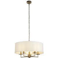 Hängelampe Stoff Metall Ø 55 cm 5x E14 in Messing Antik Weiß von Searchlight