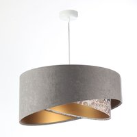 Hängelampe Stoff Ø 50 cm Velours Optik Grau Beige Gold E27 von BPS Koncept