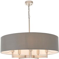 Hängelampe rund Ø 80 cm Stoff Metall 5x E27 in Nickel Grau von Endon