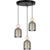 Hängeleuchte Champagner Metall Holz 3-flmg E27 Ø36 cm von Belis