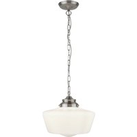 Hängeleuchte IP44 E27 D: 30 cm in Silber matt Weiß Glas von Searchlight