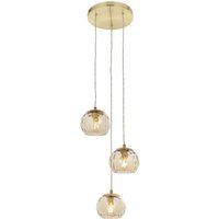 Hängeleuchte Rauchglas Metall B: 31 cm H: max. 137,5 cm verstellbar in Messing Champagner 3-flammig E14 Kugel Schirm Hängelampe Esszimmer von Endon