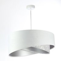 Hängeleuchte Weiß Grau Silber E27 rund D: 50 cm Stoff von BPS Koncept