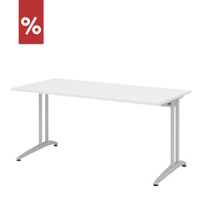 Hammerbacher Schreibtisch BS16 160x80cm Weiß/Silber - Aktionsmodell