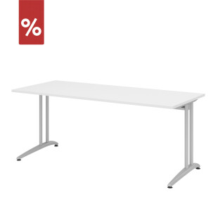 Hammerbacher Schreibtisch BS19 180x80cm Weiß/Silber - Aktionsmodell