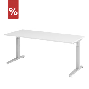 Hammerbacher Schreibtisch XB19 180x80cm Weiß/Silber - Aktionsmodell