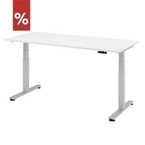 Hammerbacher elektrischer Schreibtisch XDSM19 180x80cm Weiß/Silber - Aktionsmodell