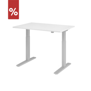 Hammerbacher elektrischer Schreibtisch XMKA12 120x80cm Weiß/Silber - Aktionsmodell