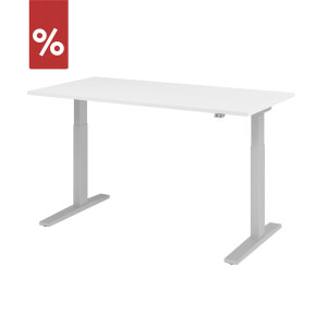 Hammerbacher elektrischer Schreibtisch XMKA16 160x80cm Weiß/Silber - Aktionsmodell