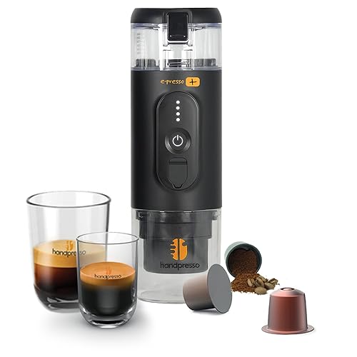 Handpresso - E-Presso+ 21710 Tragbare Kaffeemaschine - Tank 90ml (max 110ml) USB Große Kapazität Tragbare Kaffeemaschine - Tragbare Reisekaffeemaschine für Espressokapseln oder gemahlenen Kaffee von Handpresso