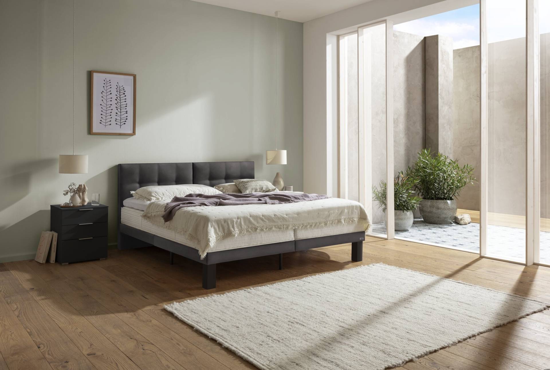 Hasena Boxspringbett Barletta, Bezugsfarbe: Kul smoke, Metallfarbe: Anthracit, verschiedene Größen
