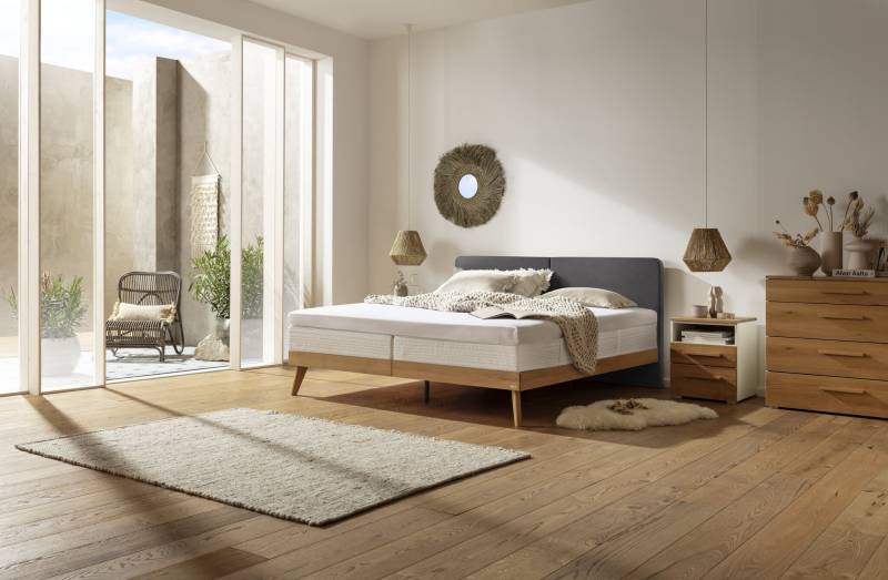 Hasena Boxspringbett Candela, Farbe: Eiche bright, geölt, Bezugsfarbe: Kul smoke, verschiedene Größen