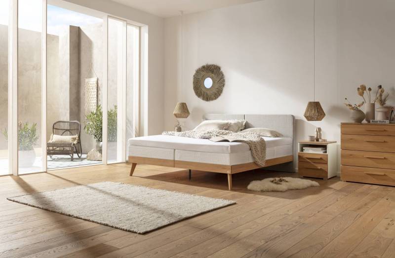 Hasena Boxspringbett Candela, Farbe: Eiche bright, geölt, Bezugsfarbe: Pepe grey, verschiedene Größen