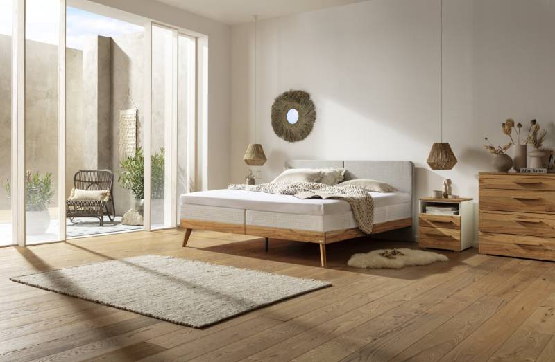 Hasena Boxspringbett Candela, Farbe: Wildbuche natur, geölt, Bezugsfarbe: Pepe grey, verschiedene Größen