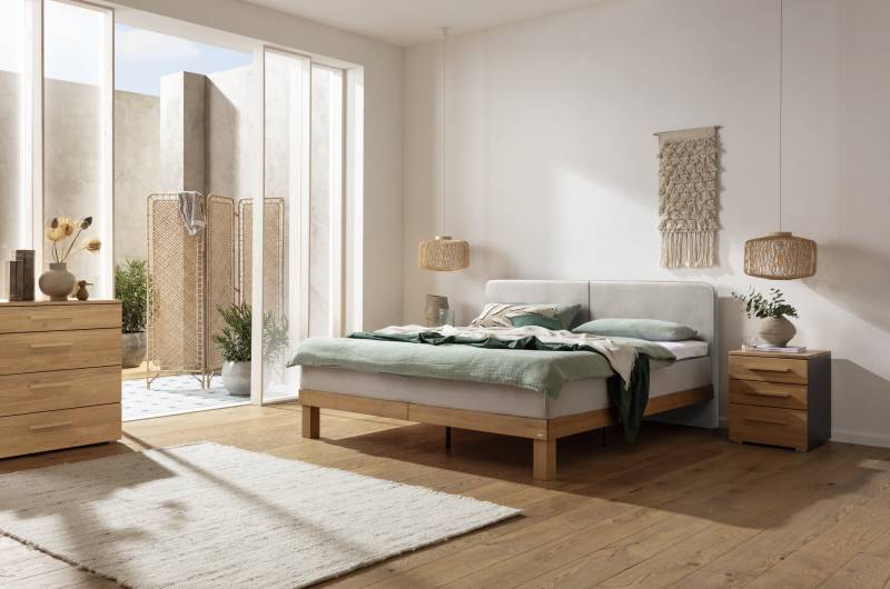 Hasena Boxspringbett Messina, Farbe: Eiche bright, geölt, Bezugsfarbe: Pepe grey, verschiedene Größen