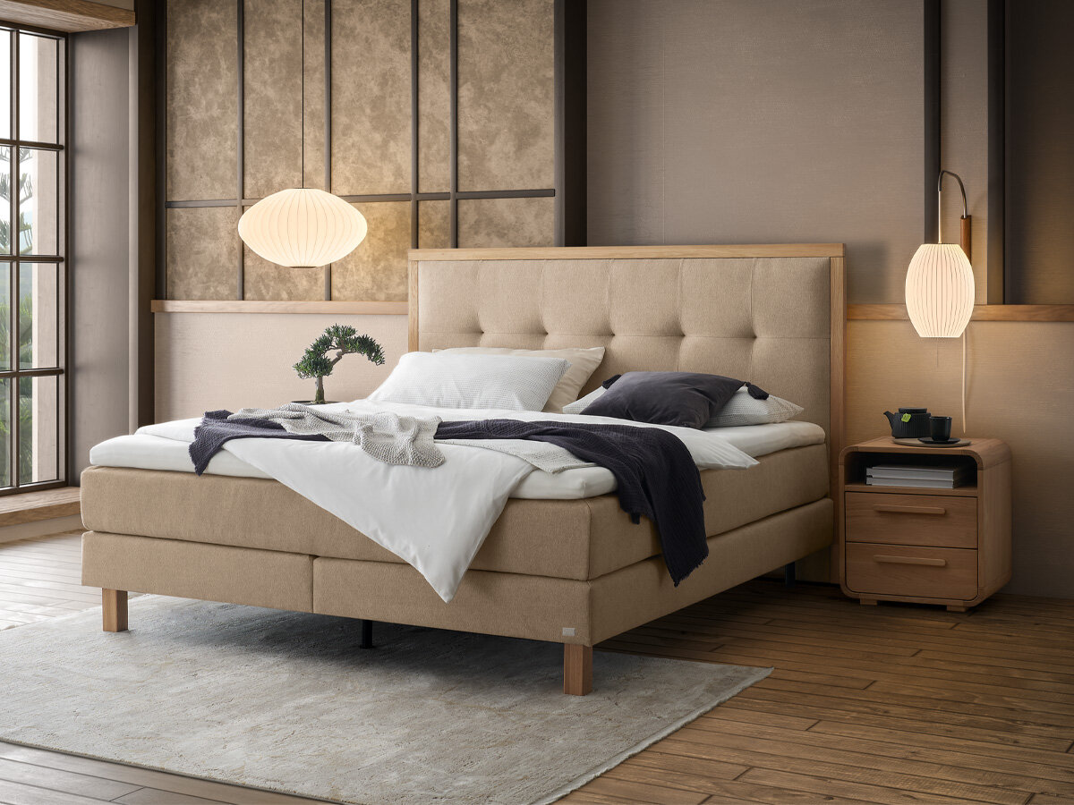 Hasena Boxspringbett Solara Pronto 180 x 200 cm Pace sand (842) Elegance Top