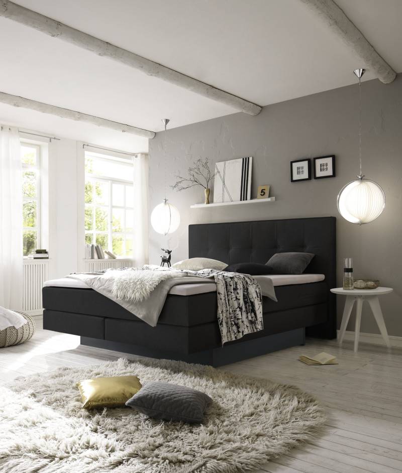 Hasena Boxspringbett inkl. Stauraum Miami, Farbe: ublade: MDF weiss / Front Bettkasten: 16-Buche anthracit deckend, lackiert, Bezugsfarbe: Pepe anthrazit, verschiedene Größen