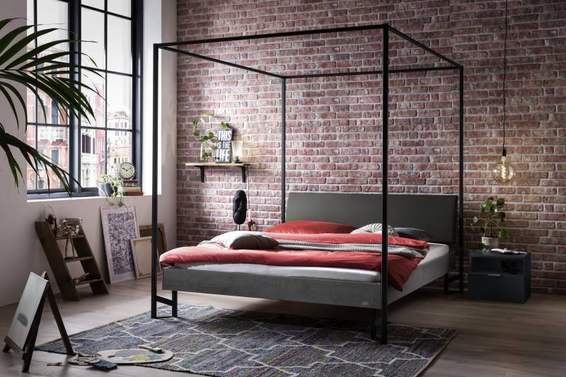 Hasena Himmelbett Cileno, Farbe: Beton Nachbildung, Bezugsfarbe: Kul smoke, Metallfarbe: Anthracit, verschiedene Größen
