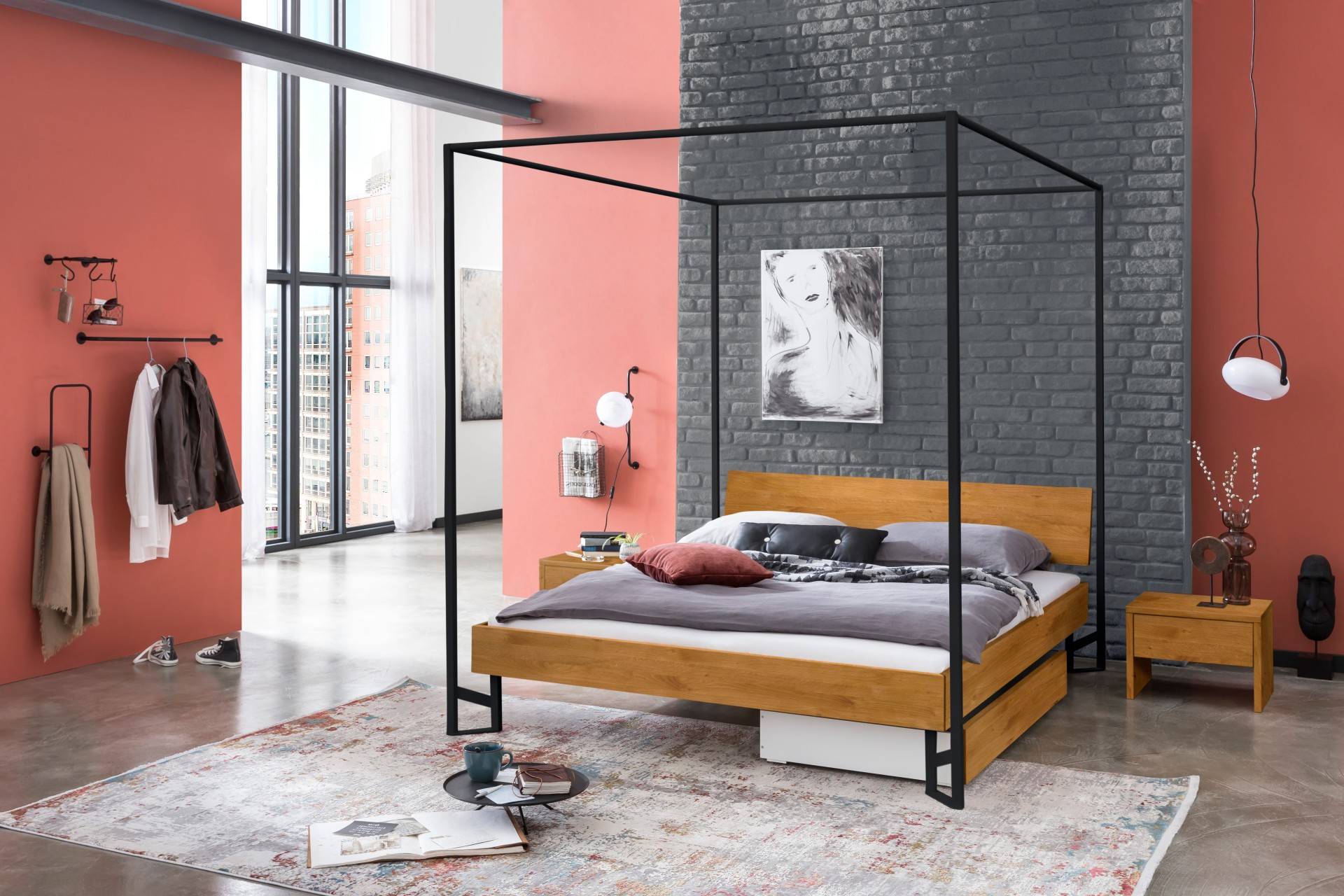 Hasena Himmelbett Lunito, Farbe: Wildeiche natur, geölt, Metallfarbe: Anthracit, verschiedene Größen Hasena Himmelbett Lunito, Farbe: Wildeiche natur, geölt, Metallfarbe: Anthracit, verschiedene Größen