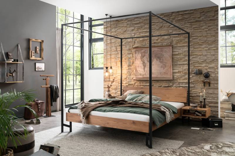 Hasena Himmelbett Sunito, Farbe: Wildeiche natur, geölt, Metallfarbe: Anthracit, verschiedene Größen
