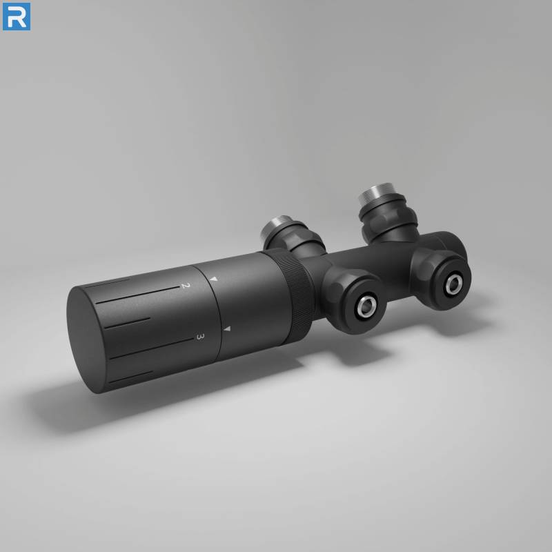 Heizkörper Thermostat Multiblock Set inkl. Kopf 2 in 1 Schwarz schwenkbar